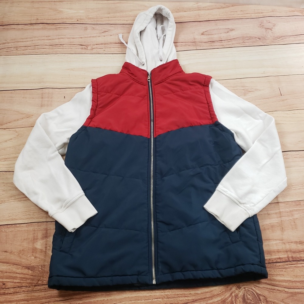 Empyer Jacket Mens Large Blue‎ Red Outdoors Full Zip Hooded Casual Adult L